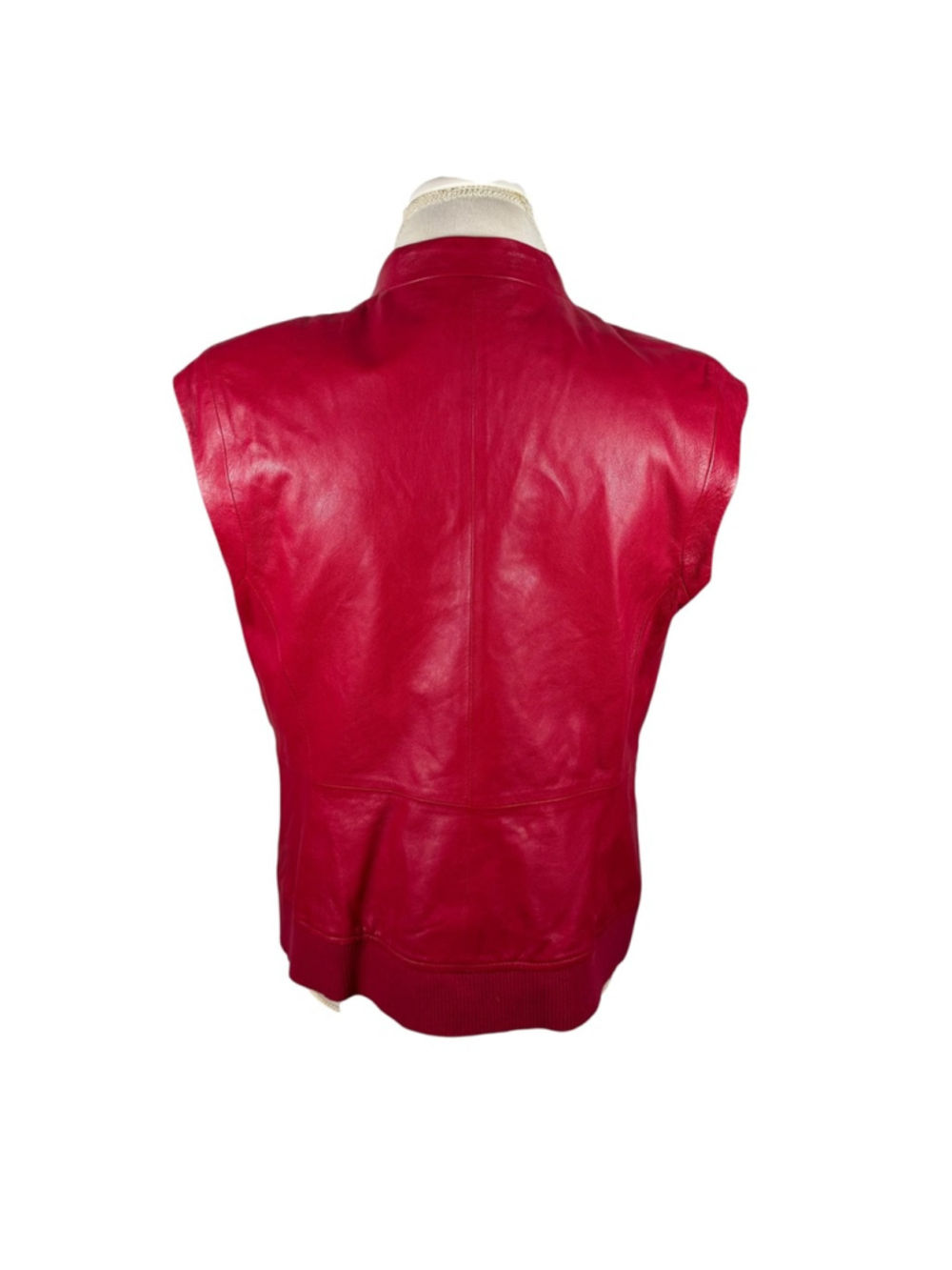 Worth New York Red Leather Moto Vest High Neck Cinch Waist Zip Front Size 12 - Picture 7 of 14